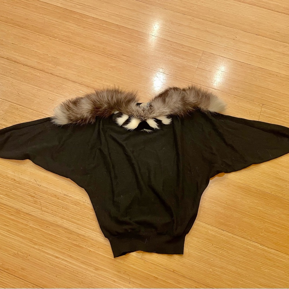 Real Fur Collar Wool Sweater Small